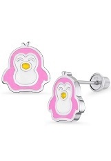 teensy silver enamel penguin baby screw back baby earrings